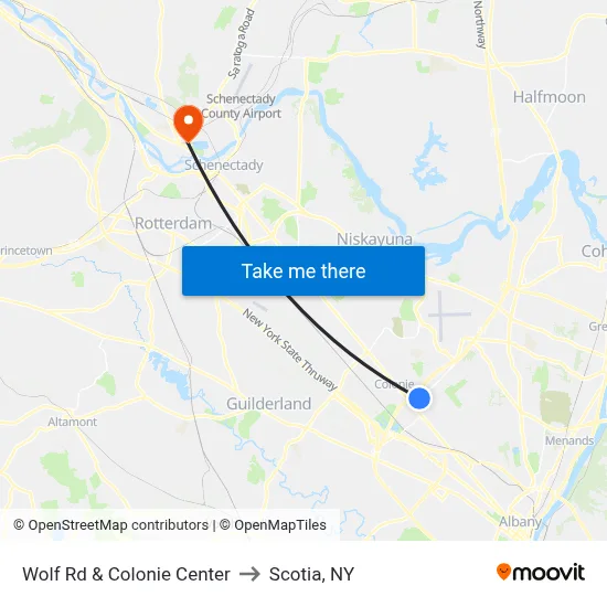 Wolf Rd & Colonie Center to Scotia, NY map