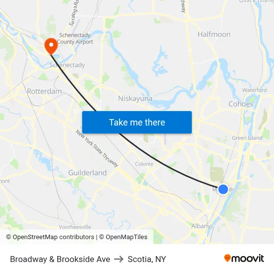 Broadway & Brookside Ave to Scotia, NY map