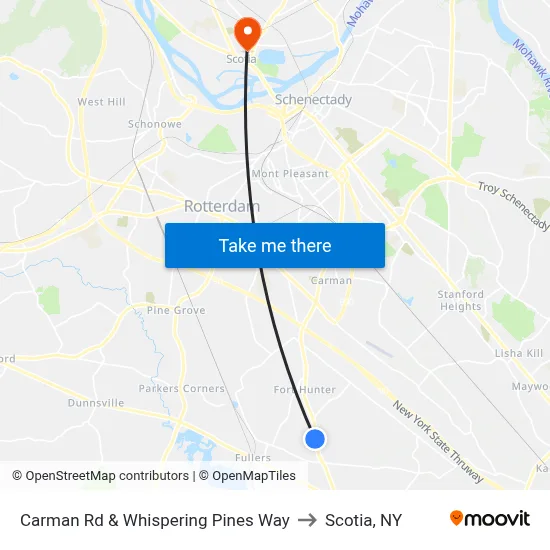 Carman Rd & Whispering Pines Way to Scotia, NY map