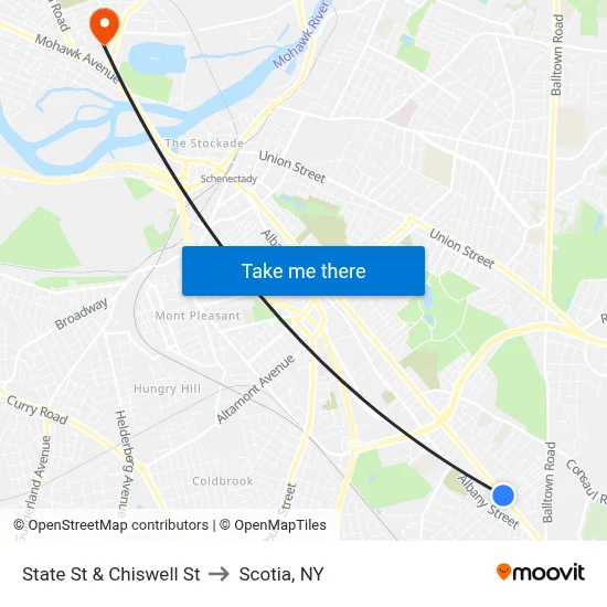 State St & Chiswell St to Scotia, NY map