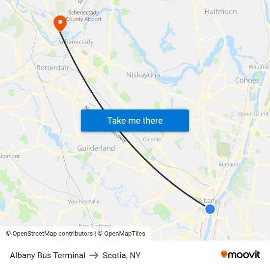 Albany Bus Terminal to Scotia, NY map