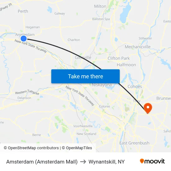 Amsterdam (Amsterdam Mall) to Wynantskill, NY map