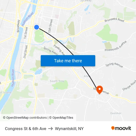 Congress St & 6th Ave to Wynantskill, NY map