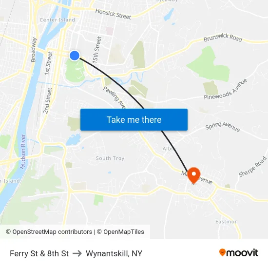 Ferry St & 8th St to Wynantskill, NY map