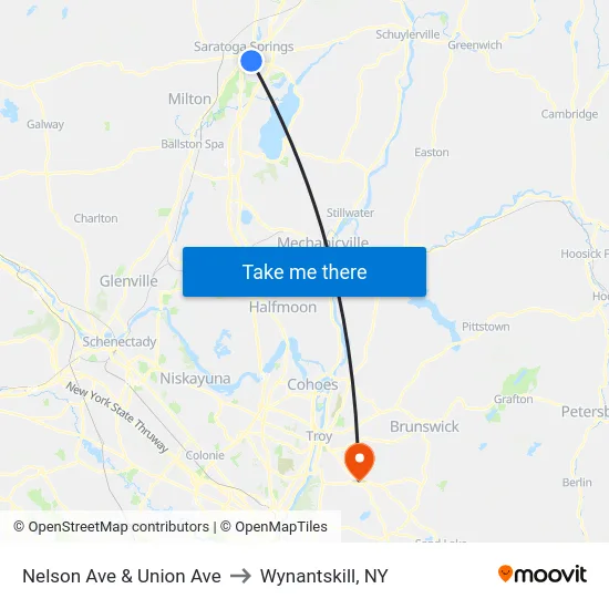 Nelson Ave & Union Ave to Wynantskill, NY map