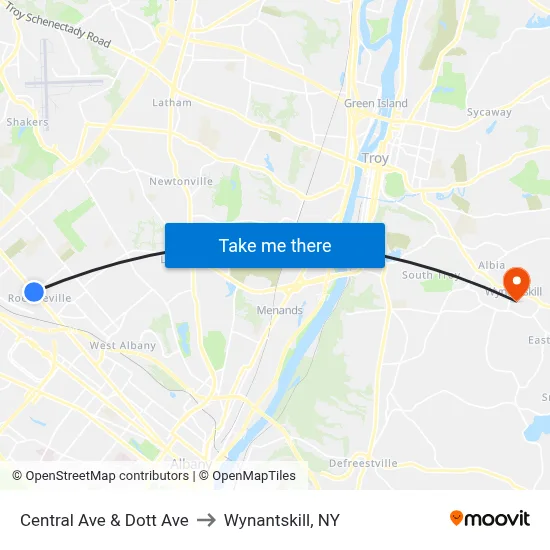 Central Ave & Dott Ave to Wynantskill, NY map