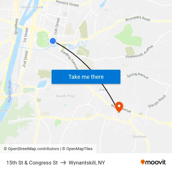 15th St & Congress St to Wynantskill, NY map