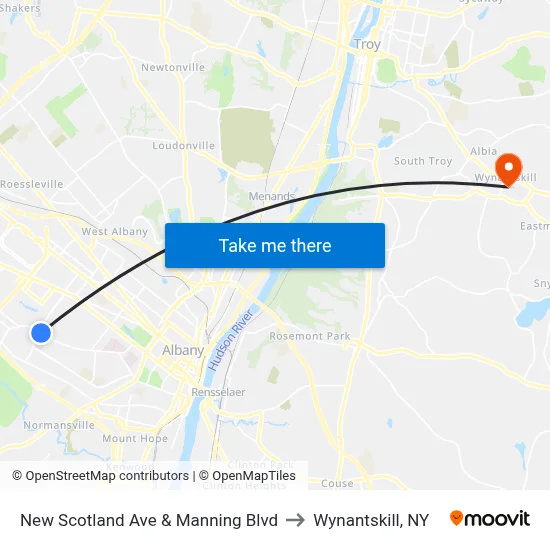 New Scotland Ave & Manning Blvd to Wynantskill, NY map