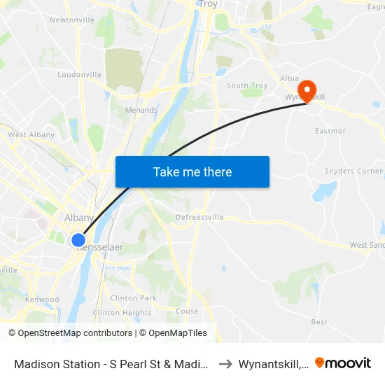 Madison Station - S Pearl St & Madison Ave to Wynantskill, NY map