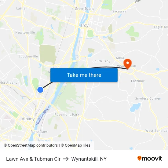 Lawn Ave & Tubman Cir to Wynantskill, NY map