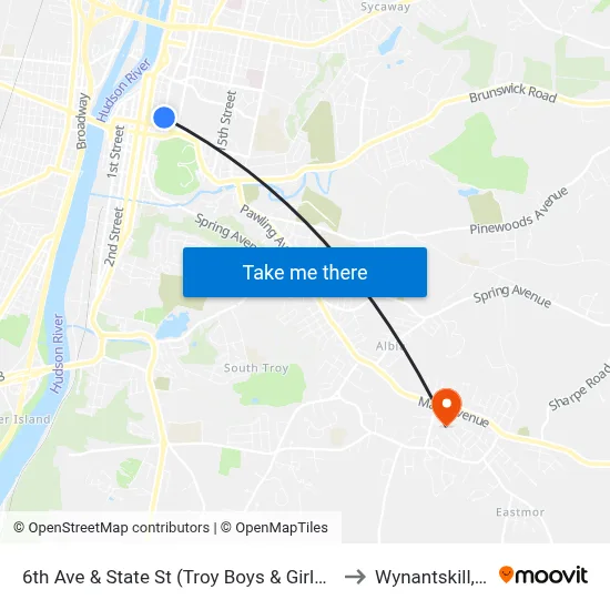 6th Ave & State St (Troy Boys & Girls Club) to Wynantskill, NY map