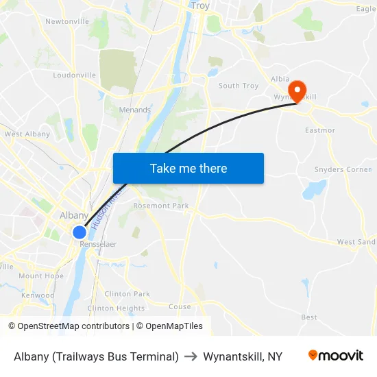 Albany (Trailways Bus Terminal) to Wynantskill, NY map