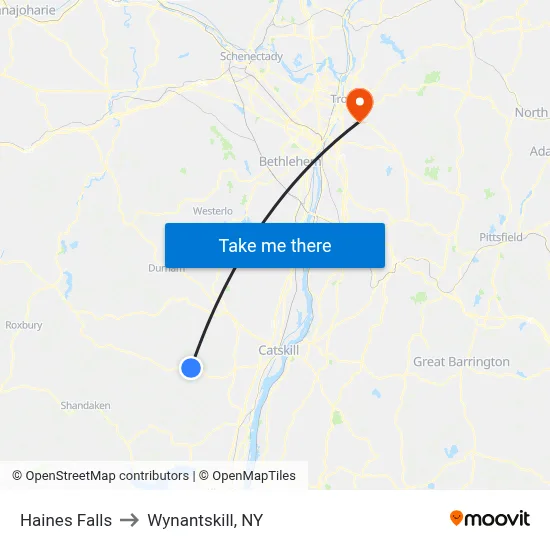 Haines Falls to Wynantskill, NY map
