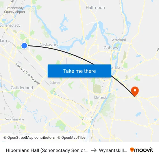 Hibernians Hall (Schenectady Senior Center) to Wynantskill, NY map