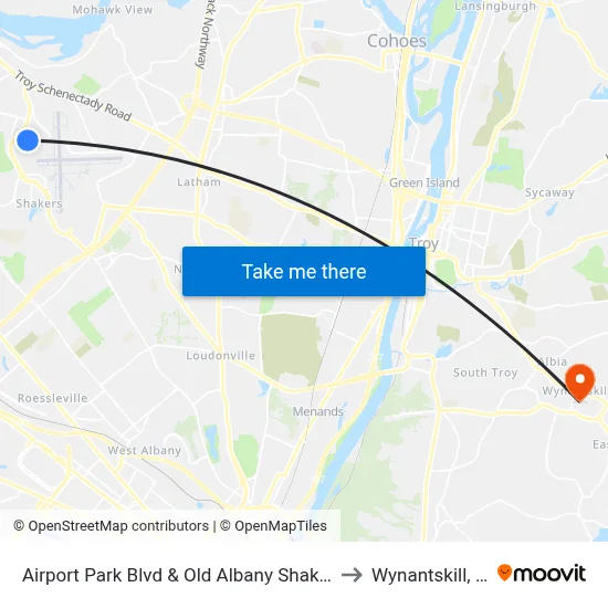 Airport Park Blvd & Old Albany Shaker Rd to Wynantskill, NY map