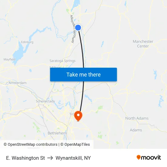E. Washington St to Wynantskill, NY map