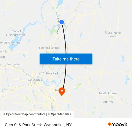 Glen St & Park St to Wynantskill, NY map