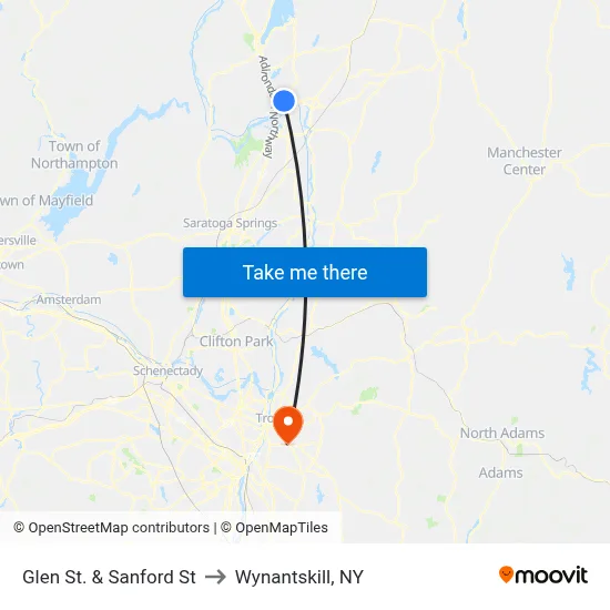 Glen St. & Sanford St to Wynantskill, NY map