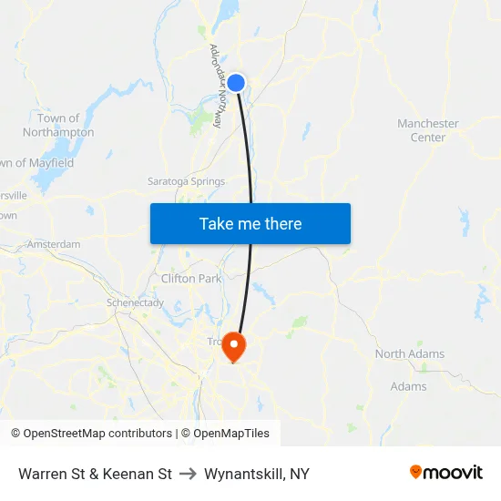 Warren St & Keenan St to Wynantskill, NY map