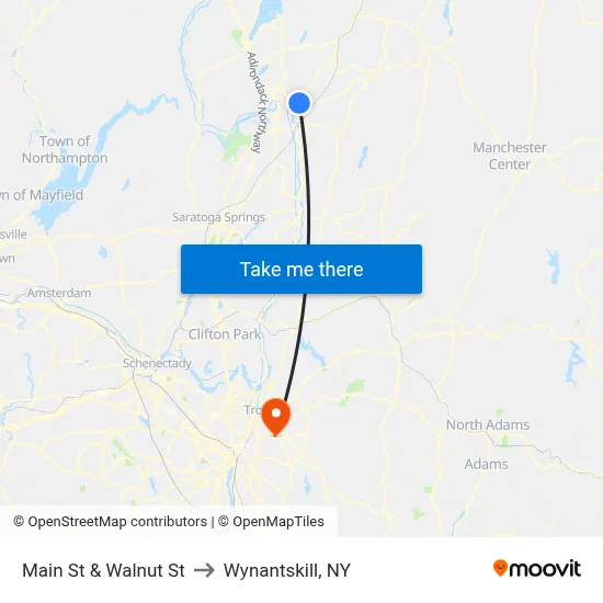 Main St & Walnut St to Wynantskill, NY map