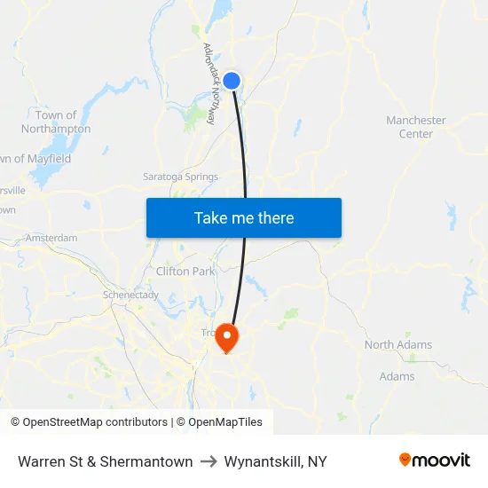 Warren St & Shermantown to Wynantskill, NY map
