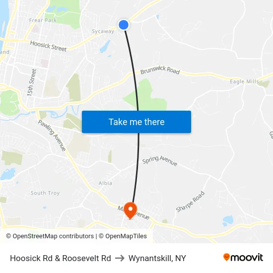 Hoosick Rd & Roosevelt Rd to Wynantskill, NY map