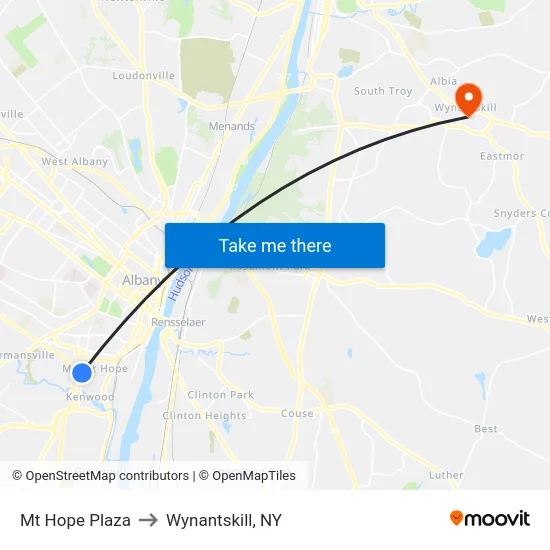 Mt Hope Plaza to Wynantskill, NY map