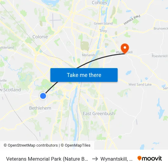 Veterans Memorial Park (Nature Bus) to Wynantskill, NY map