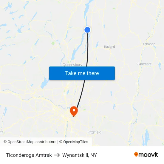 Ticonderoga Amtrak to Wynantskill, NY map