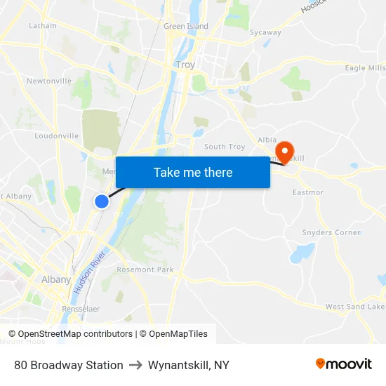80 Broadway Station to Wynantskill, NY map