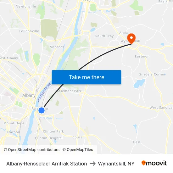 Albany-Rensselaer Amtrak Station to Wynantskill, NY map