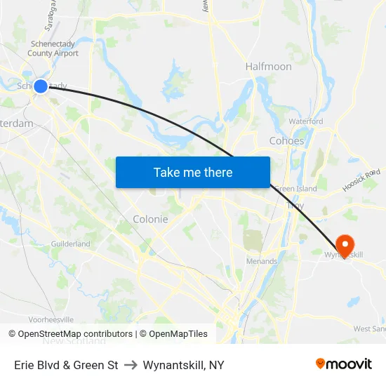 Erie Blvd & Green St to Wynantskill, NY map