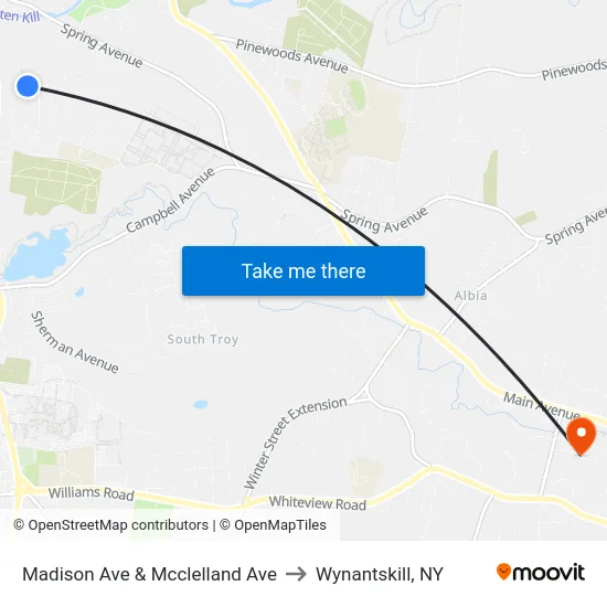Madison Ave & Mcclelland Ave to Wynantskill, NY map