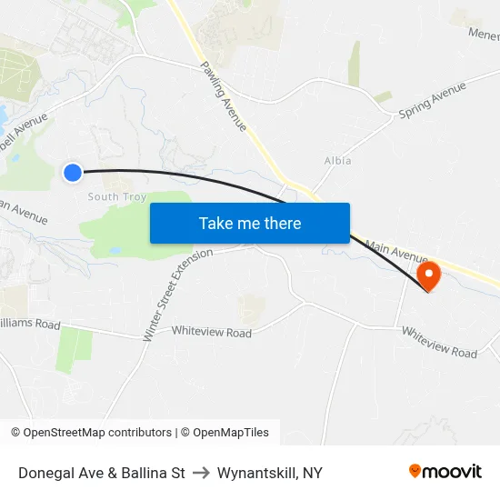Donegal Ave & Ballina St to Wynantskill, NY map