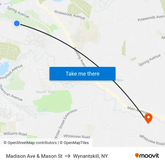 Madison Ave & Mason St to Wynantskill, NY map