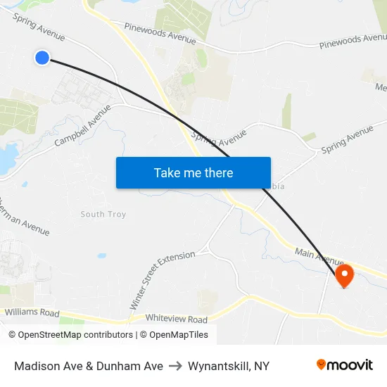 Madison Ave & Dunham Ave to Wynantskill, NY map