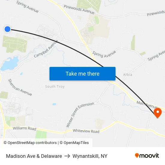 Madison Ave & Delaware to Wynantskill, NY map