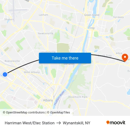 Harriman West/Etec Station to Wynantskill, NY map