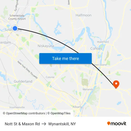 Nott St & Maxon Rd to Wynantskill, NY map