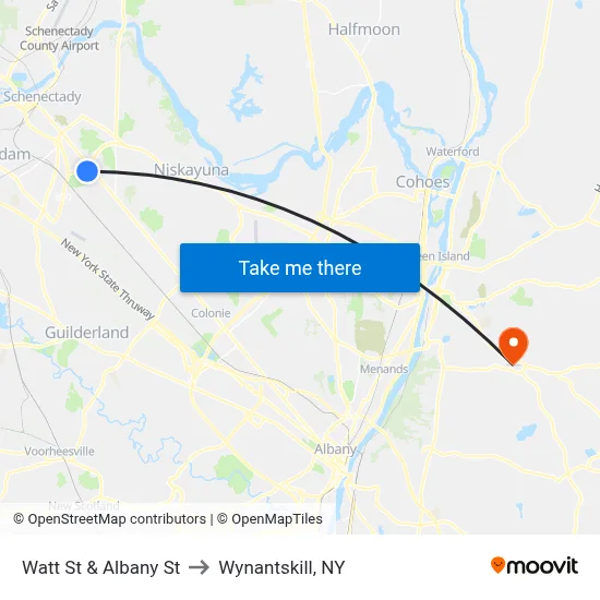 Watt St & Albany St to Wynantskill, NY map