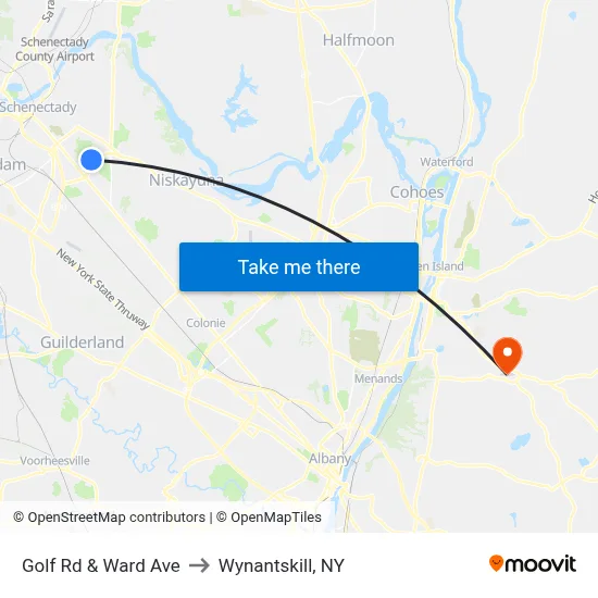 Golf Rd & Ward Ave to Wynantskill, NY map