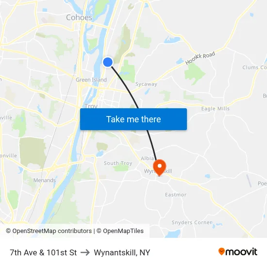 7th Ave & 101st St to Wynantskill, NY map