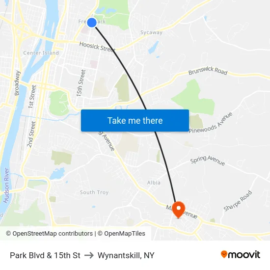 Park Blvd & 15th St to Wynantskill, NY map