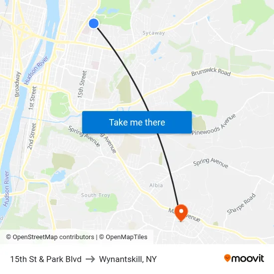 15th St & Park Blvd to Wynantskill, NY map