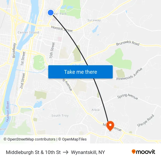 Middleburgh St & 10th St to Wynantskill, NY map