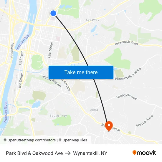 Park Blvd & Oakwood Ave to Wynantskill, NY map