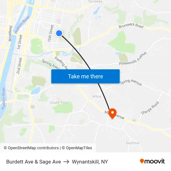 Burdett Ave & Sage Ave to Wynantskill, NY map