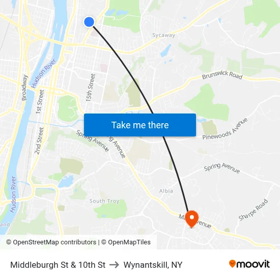 Middleburgh St & 10th St to Wynantskill, NY map
