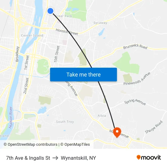 7th Ave & Ingalls St to Wynantskill, NY map