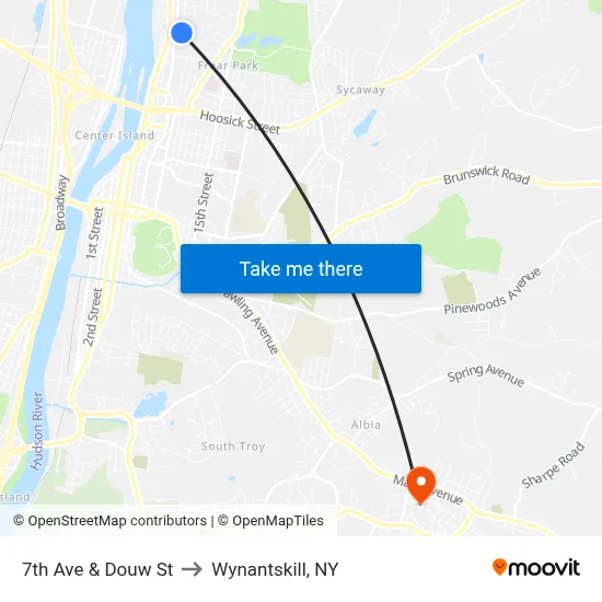 7th Ave & Douw St to Wynantskill, NY map
